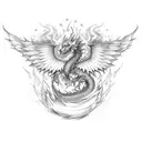 create a full body fire dragon with wings and a long tail  breathing fire  tattoo design idea
