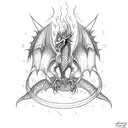 create a full body fire dragon with wings and a long tail  breathing fire  tattoo design idea
