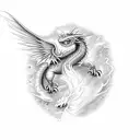 create a full body fire dragon with wings and a long tail  breathing fire  tattoo design idea