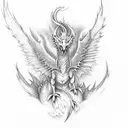 create a full body fire dragon with wings and a long tail  breathing fire  tattoo design idea