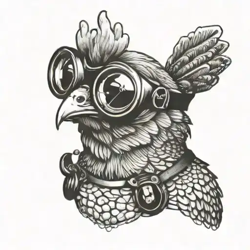 chicken with diving goggles tattoo design idea