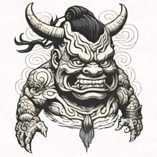 sumo wrestler demon mask tattoo design idea