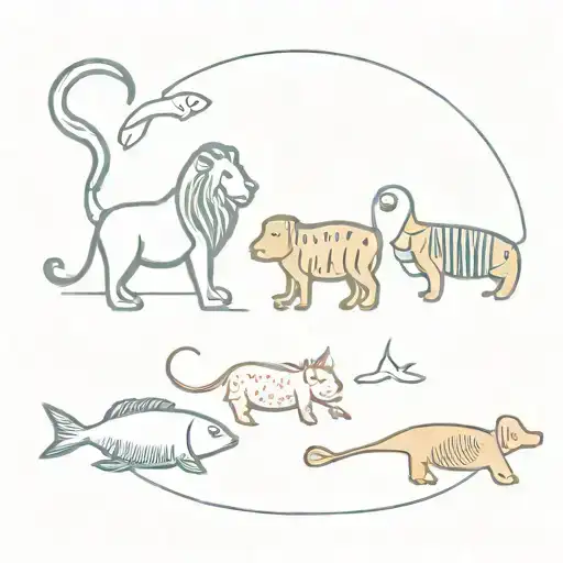 Lion, Pig, Tortoise, Fish swimming tattoo design idea