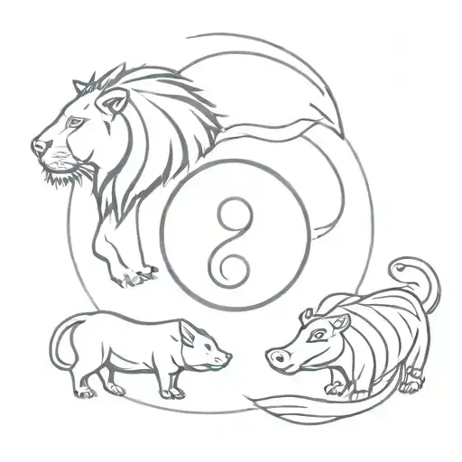 Lion, Pig, Tortoise, Fish yin yang tattoo design idea