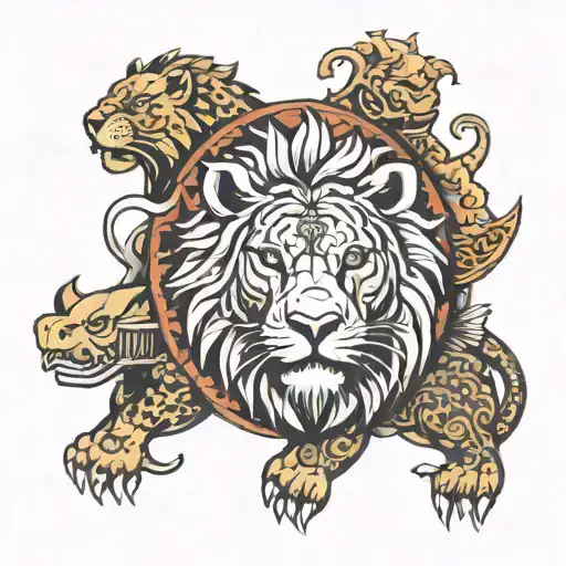 Lion, Pig, Tortoise, Fish turning tattoo design idea