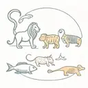 Lion, Pig, Tortoise, Fish swimming tattoo design idea