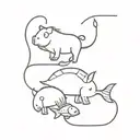 Lion, Pig, Tortoise, Fish swimming tattoo design idea