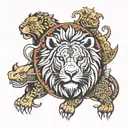 Lion, Pig, Tortoise, Fish turning tattoo design idea