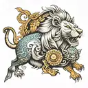 Lion, Pig, Tortoise, Fish turning tattoo design idea