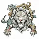 Lion, Pig, Tortoise, Fish turning tattoo design idea