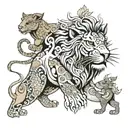 Lion, Pig, Tortoise, Fish turning tattoo design idea