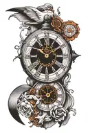 broken clock hands pointing tattoo design idea