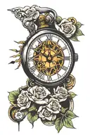 broken clock hands pointing tattoo design idea