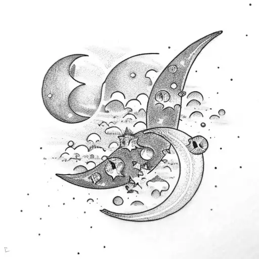 upside down crescent moon tattoo design idea