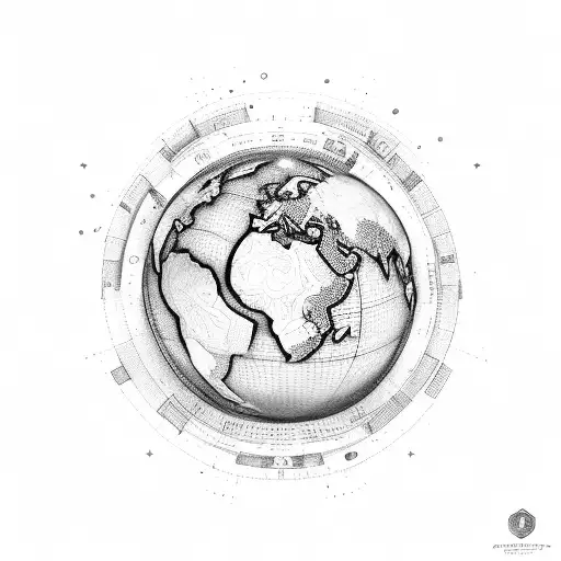 GO word with G as camera diaphragm and O as world globe tattoo design idea