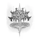 A blackwork tattoo featuring a mystical potion bottle nestled among the eerie cypress trees of a Louisiana swamp, with Harry Potter-inspired symbols swirling around it tattoo design idea