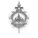 A blackwork tattoo featuring a mystical potion bottle nestled among the eerie cypress trees of a Louisiana swamp, with Harry Potter-inspired symbols swirling around it tattoo design idea