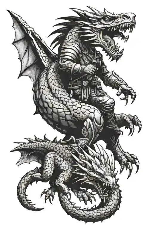 An American Native warrior riding a dragon inspired by video game aesthetics tattoo design idea