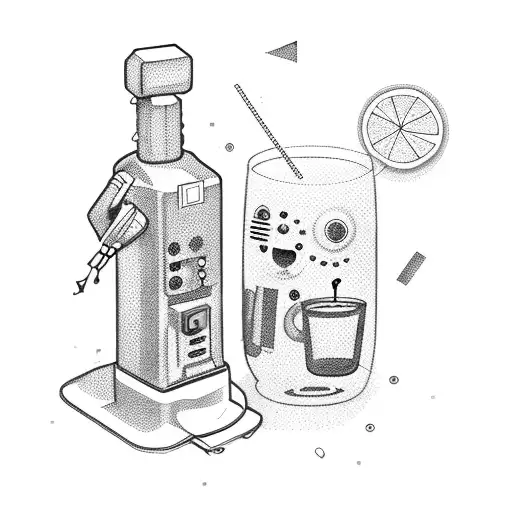 A dancing robot bartender mixing a cocktail tattoo design idea