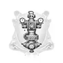 A steampunk-inspired tattoo of a quality control inspector robot tattoo design idea