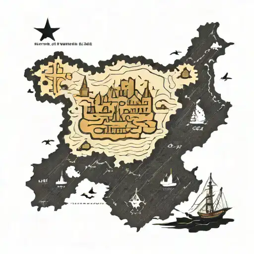 mapa antiguo de las islas canarias, con brújula  tattoo design idea