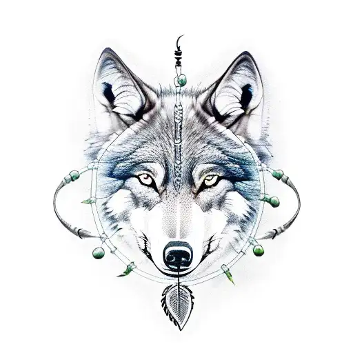 male wolf inside dream catcher  tattoo design idea