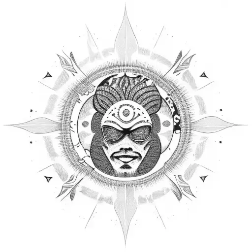 mon and sun and waves and stars tattoo design idea