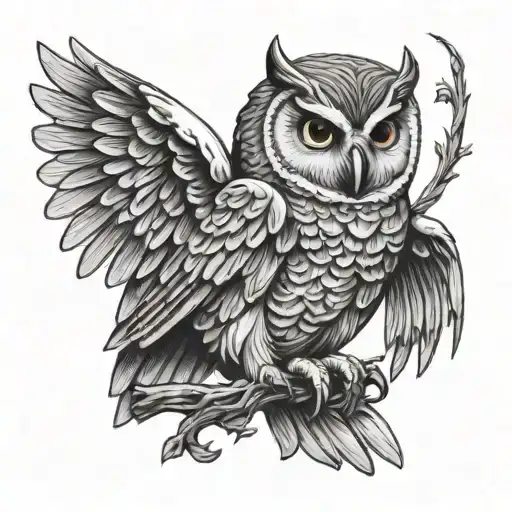 Athena owl perched tattoo design idea