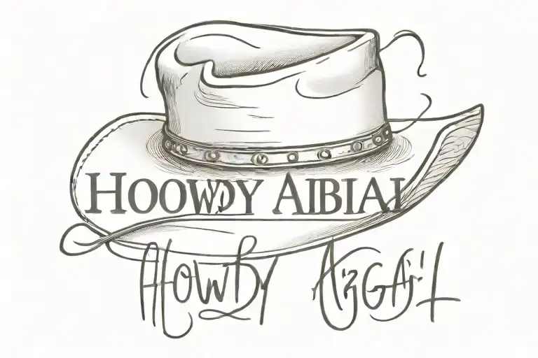 simple text that says "Howdy Abigail" with a little cowboy hat tattoo design idea