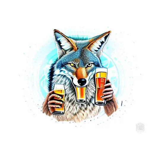 coyote drinking a beer tattoo design idea