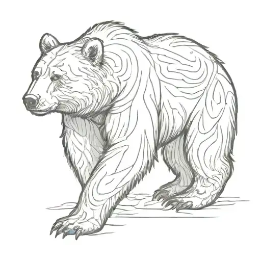Bear walking, no background, black tattoo design idea