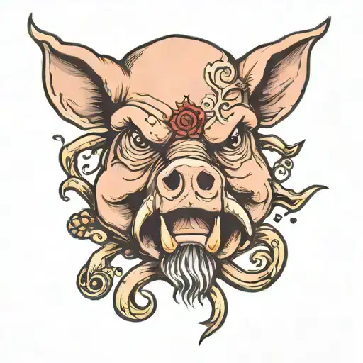 pig and bull crossbones  tattoo design idea