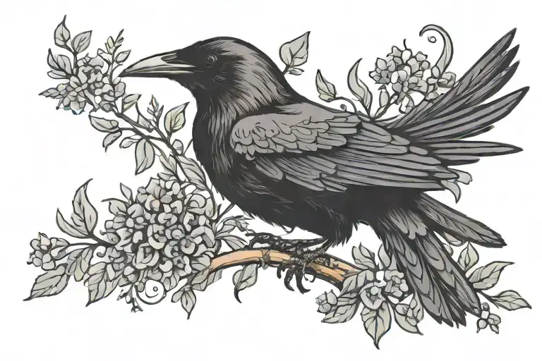 raven with vervain tattoo design idea
