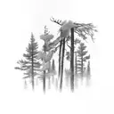 tattered american flag with pine trees and wilderness on it tattoo design idea