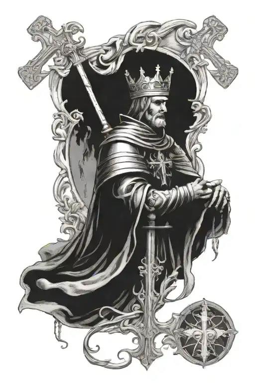 King Baldwin IV with cross behind him tattoo design idea