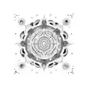 A cosmic mandala incorporating elements of space and Hindu gods tattoo design idea