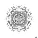 A cosmic mandala incorporating elements of space and Hindu gods tattoo design idea