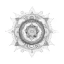 A cosmic mandala incorporating elements of space and Hindu gods tattoo design idea