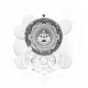 A cosmic mandala incorporating elements of space and Hindu gods tattoo design idea