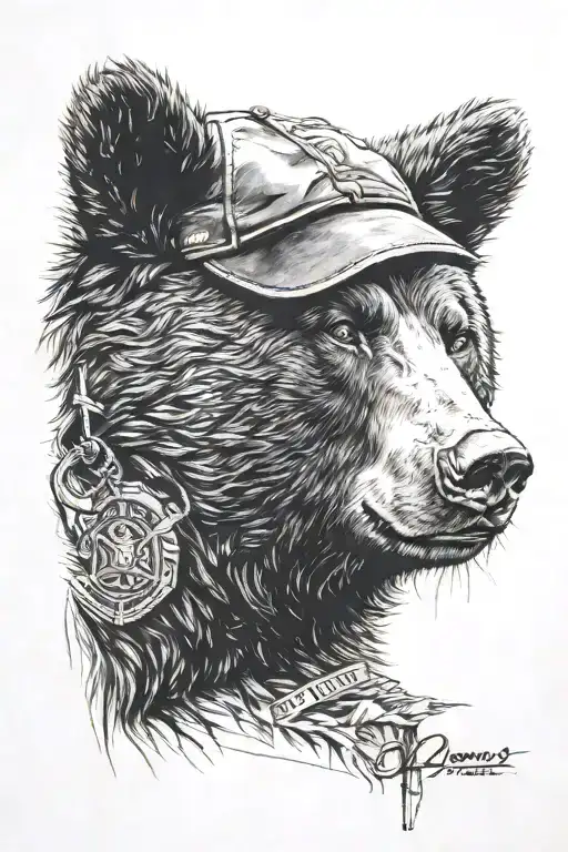 black + bear + hidden gendarmerie grenade in the fur + lucas 09-27-15 tattoo design idea