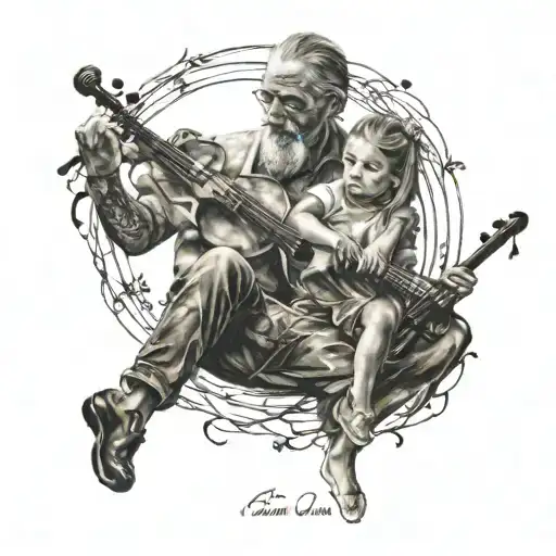 quote "Si hay ángeles si hay violines, si hay estrellas baby ahi estaré. and realism of father holding daughter. (RIP) tattoo design idea