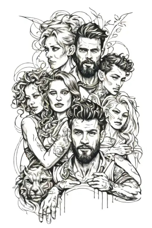Group of friends, second family, 5 people, age 25 tattoo design idea