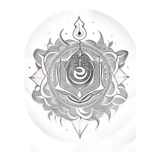 A blackwork tattoo of a powerful Shiv mantra written in Sanskrit script tattoo design idea