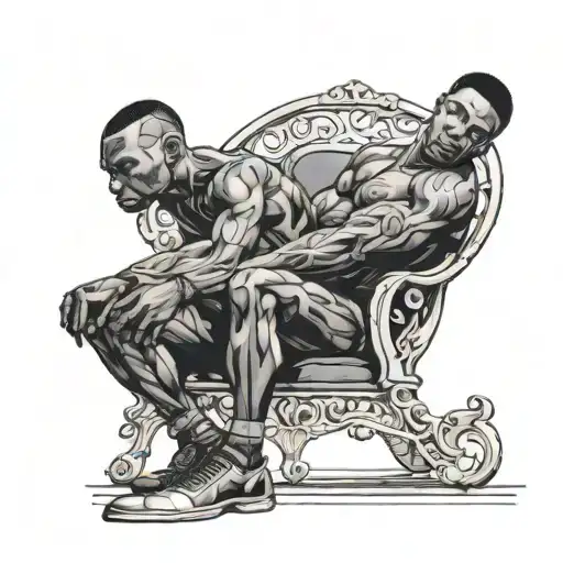 muscular black boy sitting bizarrely on chair tattoo design idea