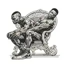 muscular black boy sitting bizarrely on chair tattoo design idea