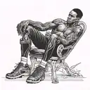 muscular black boy sitting bizarrely on chair tattoo design idea