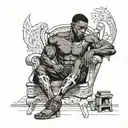 muscular black boy sitting bizarrely on chair tattoo design idea