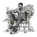 muscular black boy sitting bizarrely on chair tattoo design idea