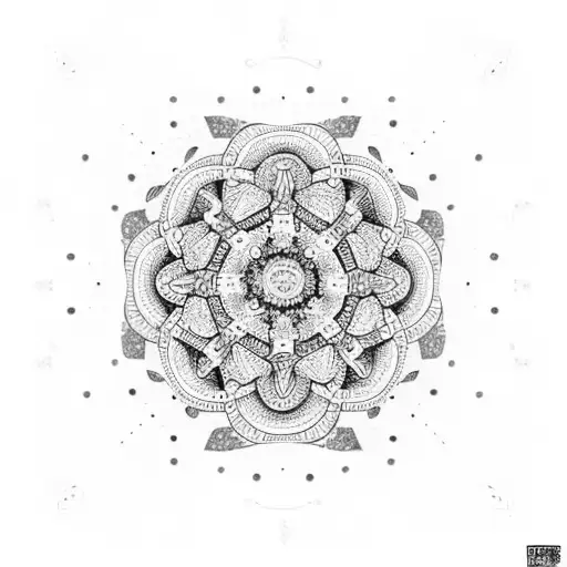 A dotwork mandala design with paw prints and the name 'Mike Mike' hidden within the intricate patterns tattoo design idea