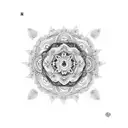 A dotwork mandala design with paw prints and the name 'Mike Mike' hidden within the intricate patterns tattoo design idea